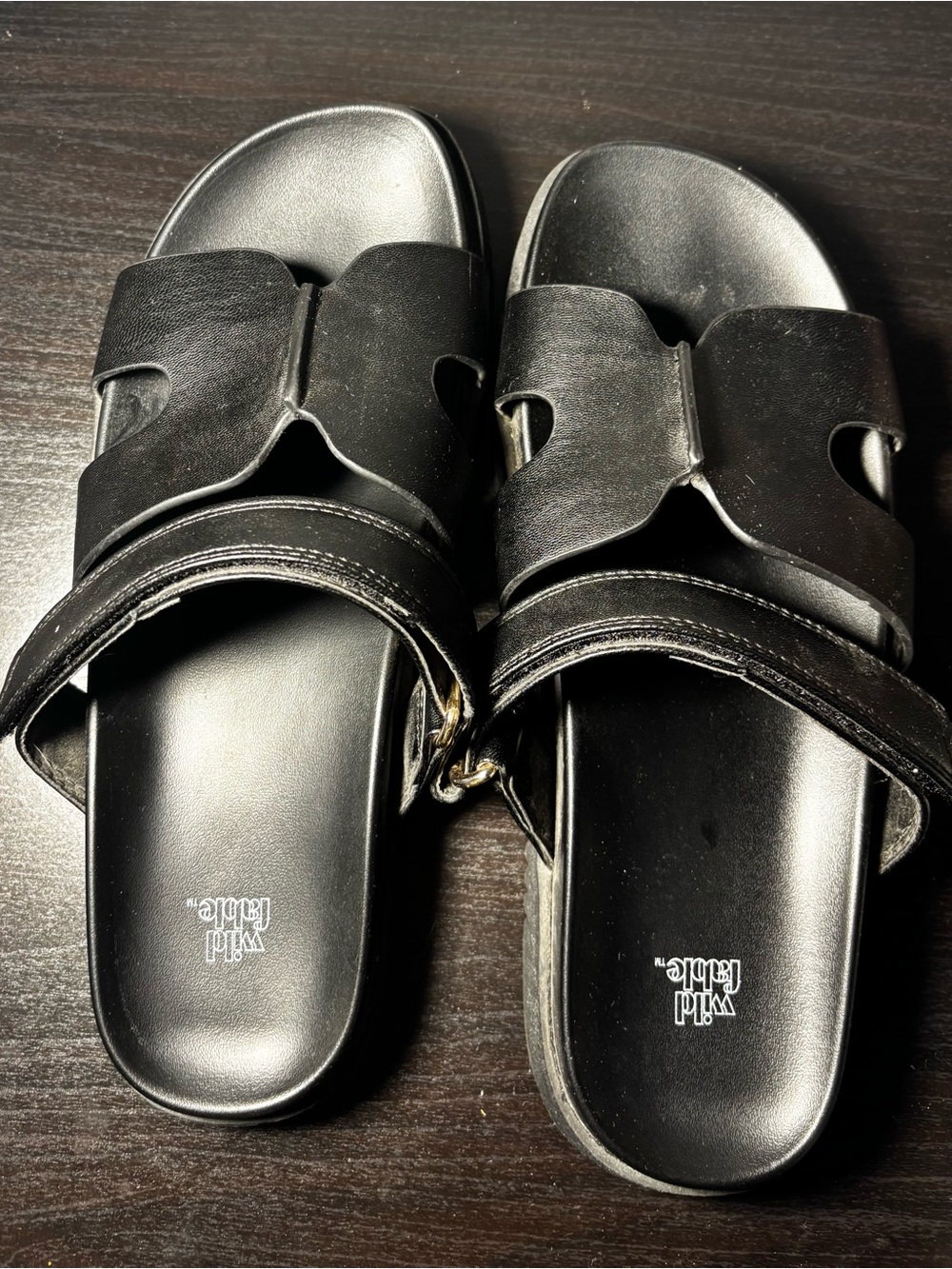 wild fable Black Double-Strap Slide Sandals